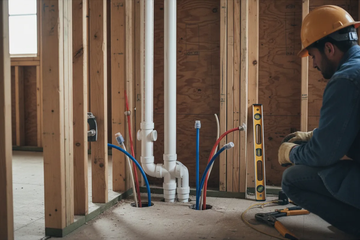 Drain and supply rough-in during Sump Pump Repair in King Hill